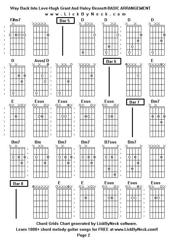 Chord Grids Chart of chord melody fingerstyle guitar song-Way Back Into Love-Hugh Grant And Haley Bennett-BASIC ARRANGEMENT,generated by LickByNeck software.